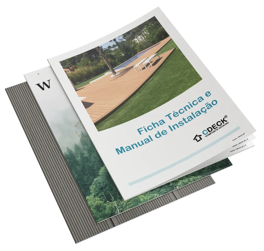Capa da ficha técnica e manual de instalação CDECK®, sobre o catálogo CDECK® WUUDE