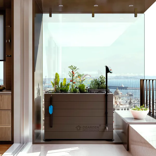 CGARDEN® urban garden on a balcony, with vegetables and herbs