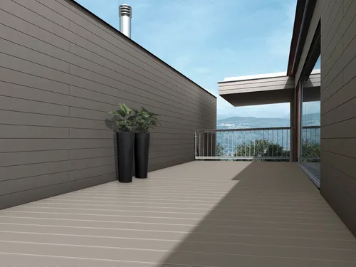 Terrace with walls clad in CWALL® Dark Black