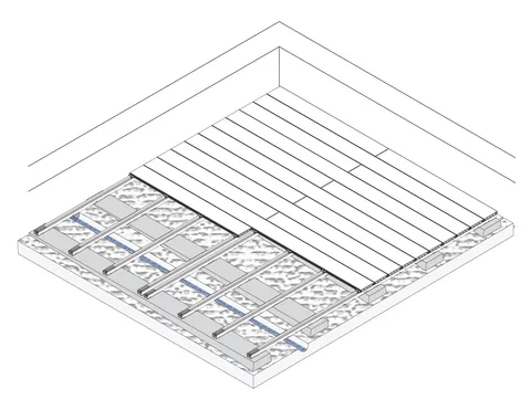 Esquema de instalación Tipo 2: base irregular, rastreles fijados con tornillos