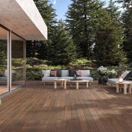 CDECK WUUDE composite decking in American Walnut on an outdoor terrace
