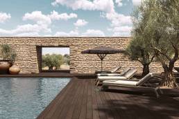 Deck comp&oacute;sito DECK WUUDE na cor dark walnut em &aacute;rea de piscina