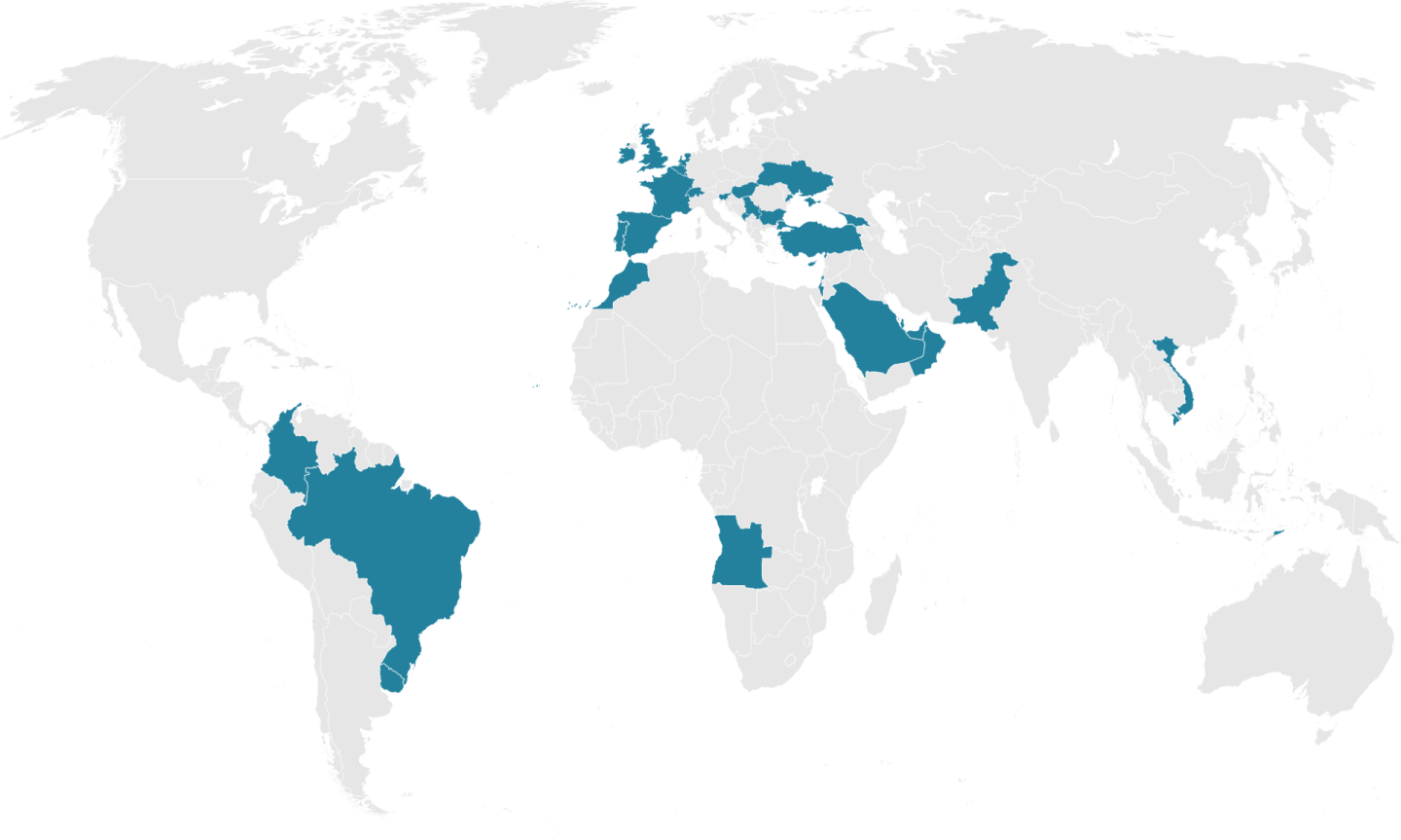 IHT presente em mais de 30 países — mapa de distribuição internacional