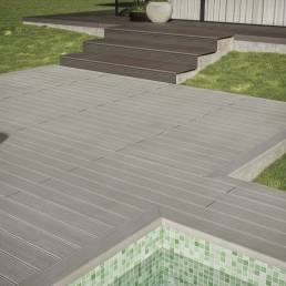 Deck compósito CDECK Original na cor cinza em pavimento exterior