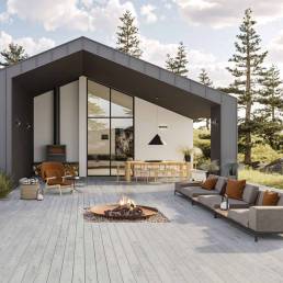 Deck compósito CDECK WUUDE na cor nordic oak em pavimento exterior