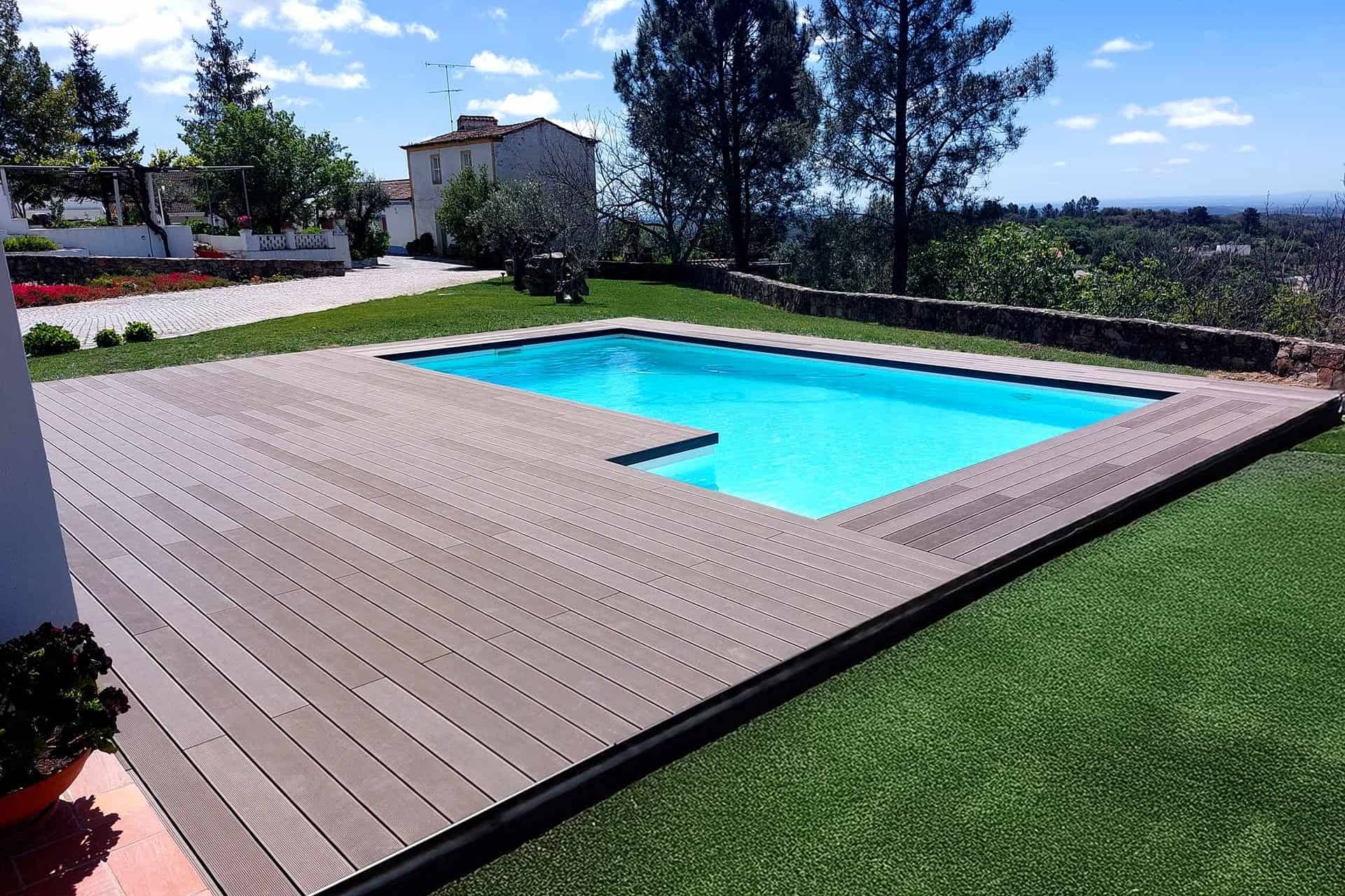 CDECK composite decking in chocolate colour installed in a pool area