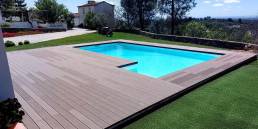 CDECK composite decking in chocolate colour installed in a pool area