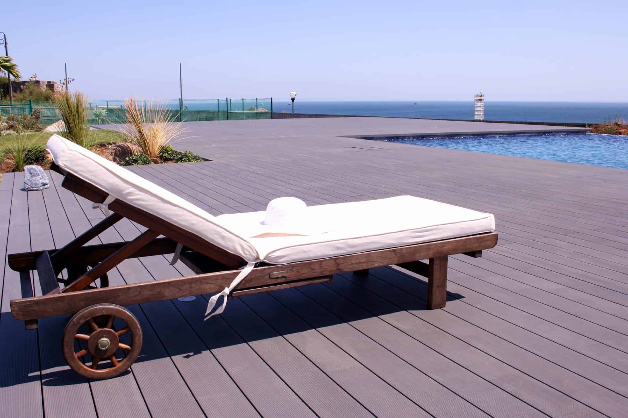 Composite decking installed in a pool area