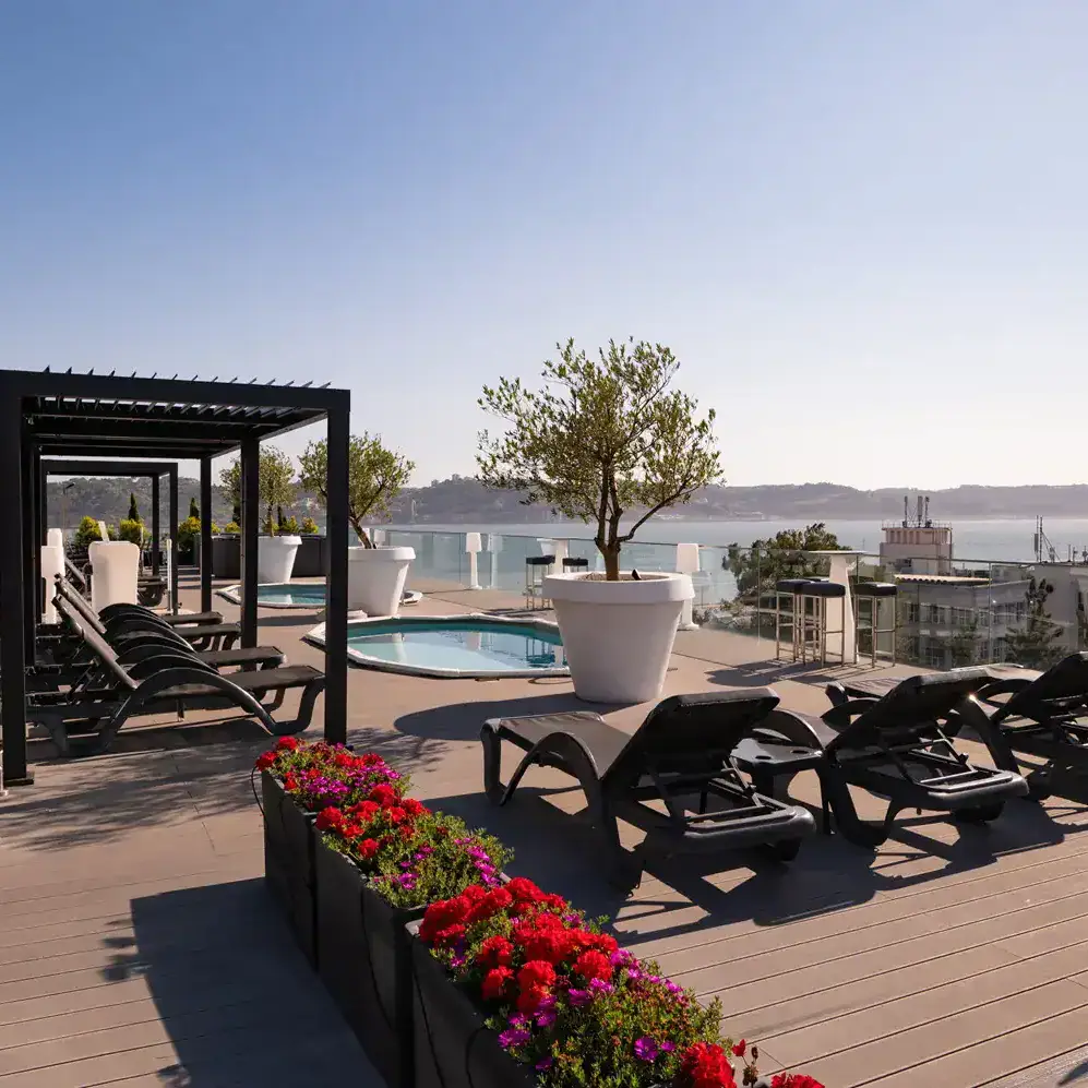 Composite decking in the outdoor area of Vila Galé Ópera Hotel