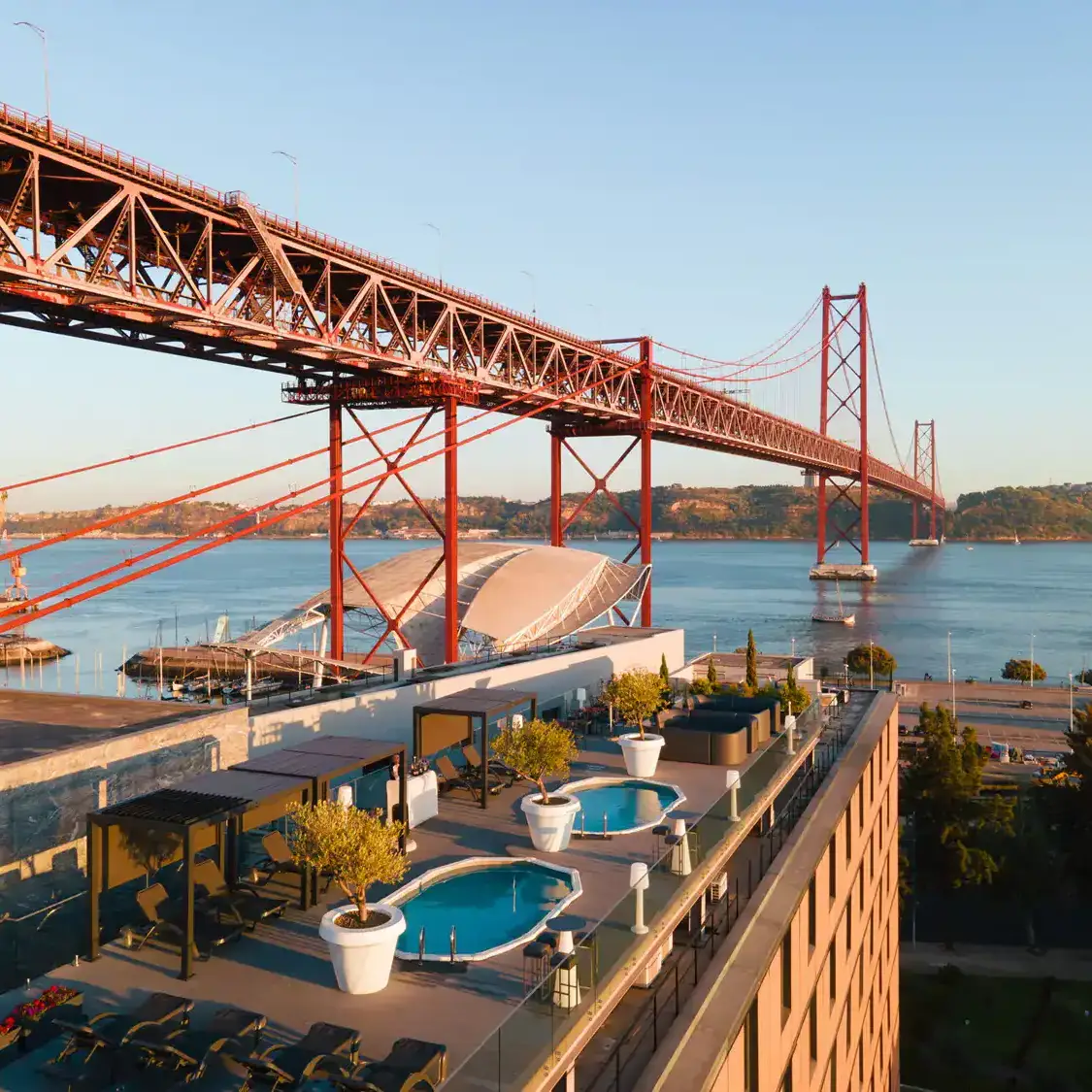 Composite decking in the outdoor area of Vila Galé Ópera Hotel