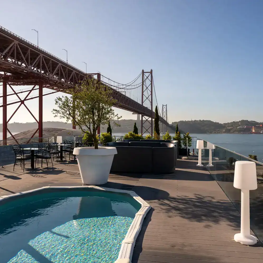 Composite decking in the outdoor area of Vila Galé Ópera Hotel