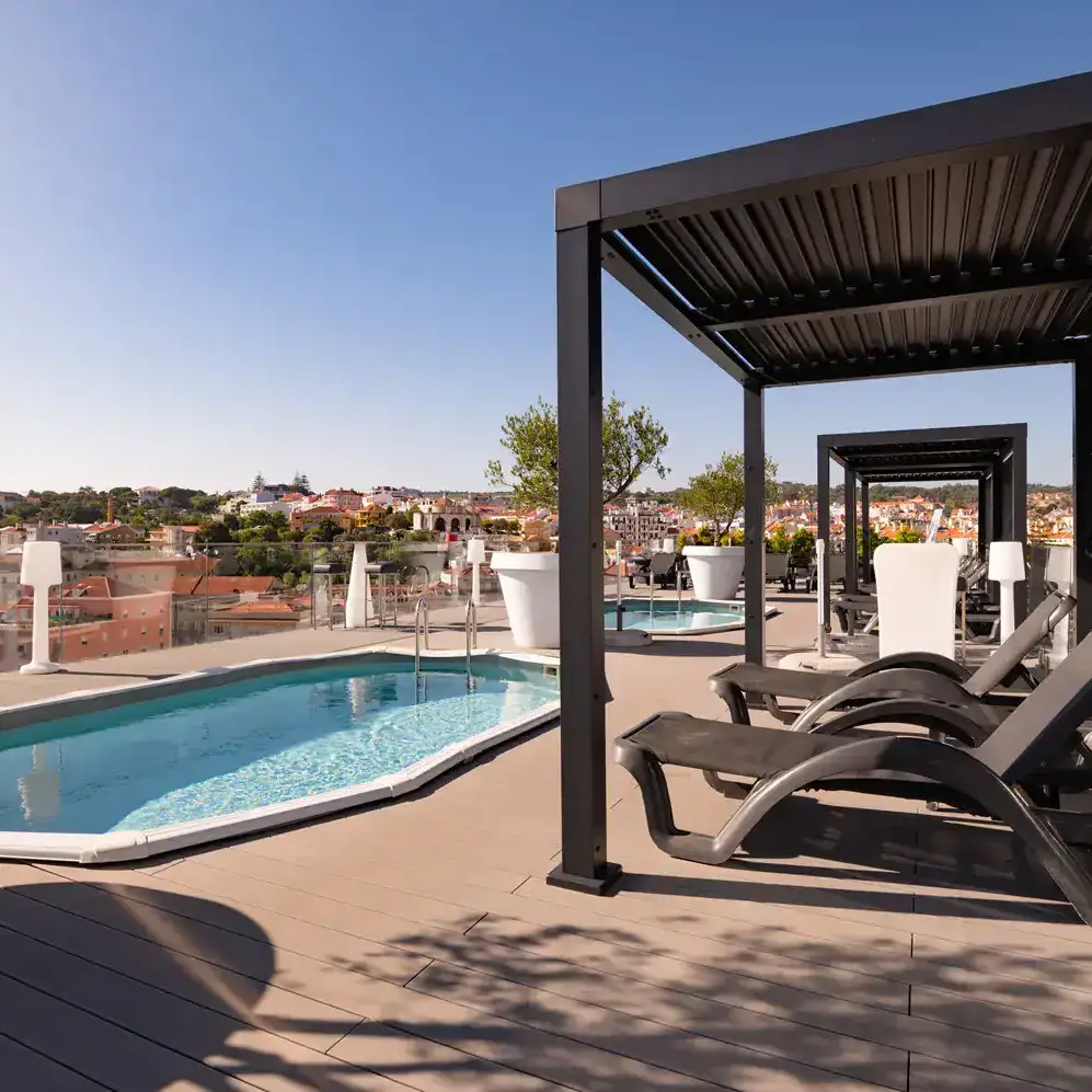Composite decking in the outdoor area of Vila Galé Ópera Hotel