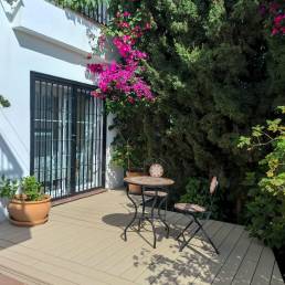 Composite deck CDECK Original in beech beige color in a leisure area<br> <br>