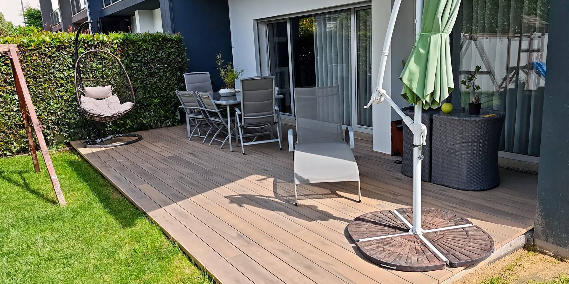 CDECK composite decking installed in the garden of a house in Vila Real