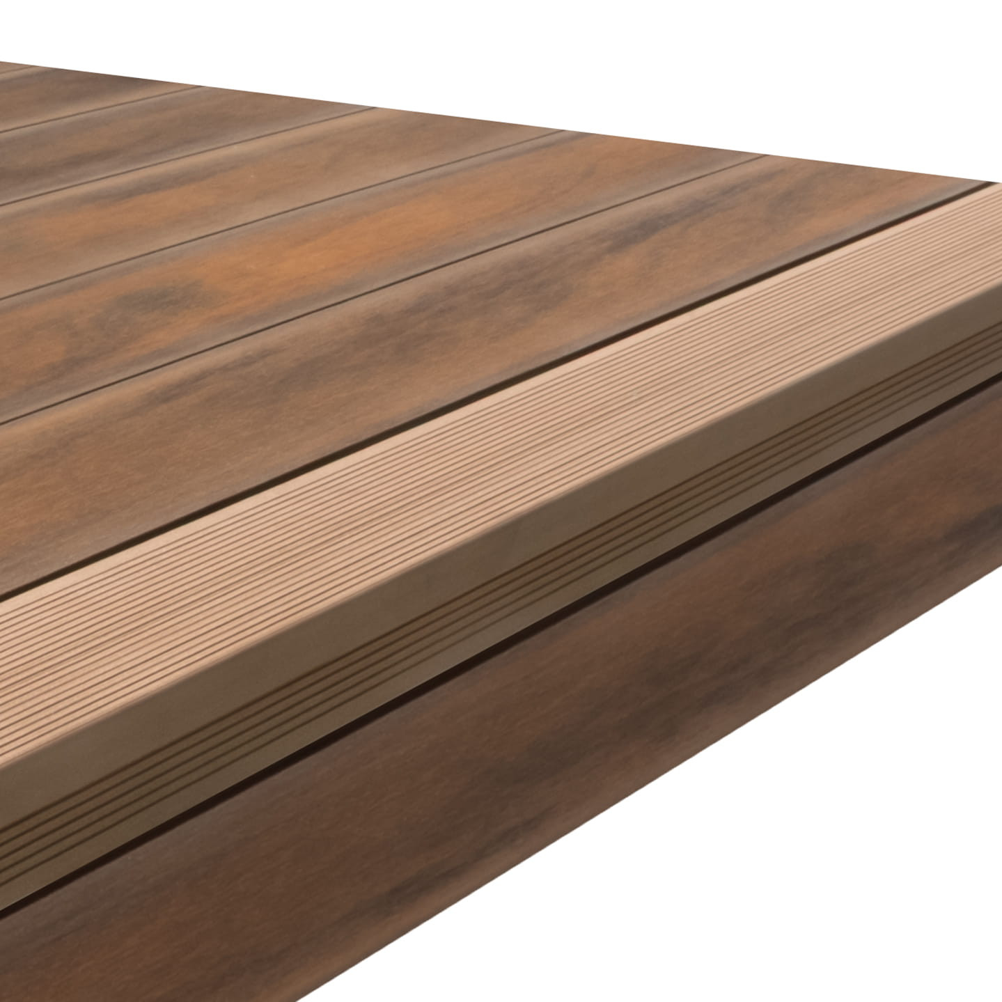 Deck Compósito CDECK WUUDE na cor American Walnut com degrau